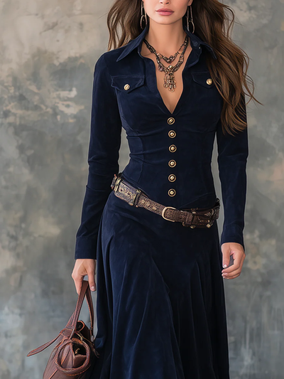 Martina - abito lungo vintage con patta tasche