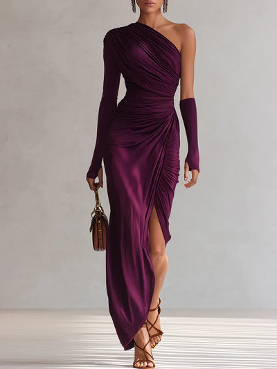 Rosalia™ - Elegante abito maxi viola sexy a spalla unica